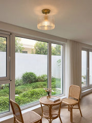 Pelviona Amber gerippte Glas-Deckenleuchte – Klassische Deckenleuchte mit Metallrahmen für Wohnzimmer